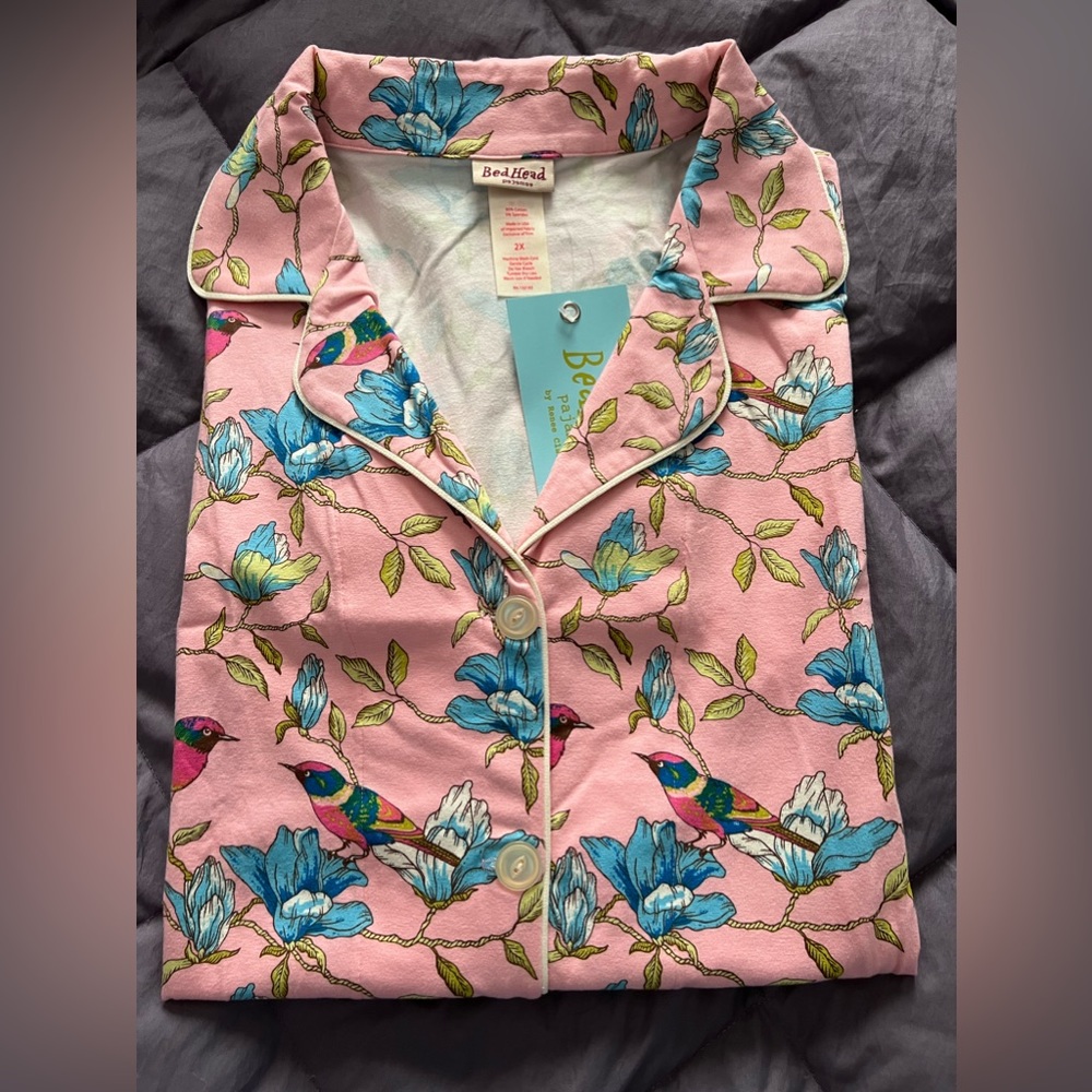 BedHead Pajamas Pink Botanical Birds Stretch Jersey PJ Set